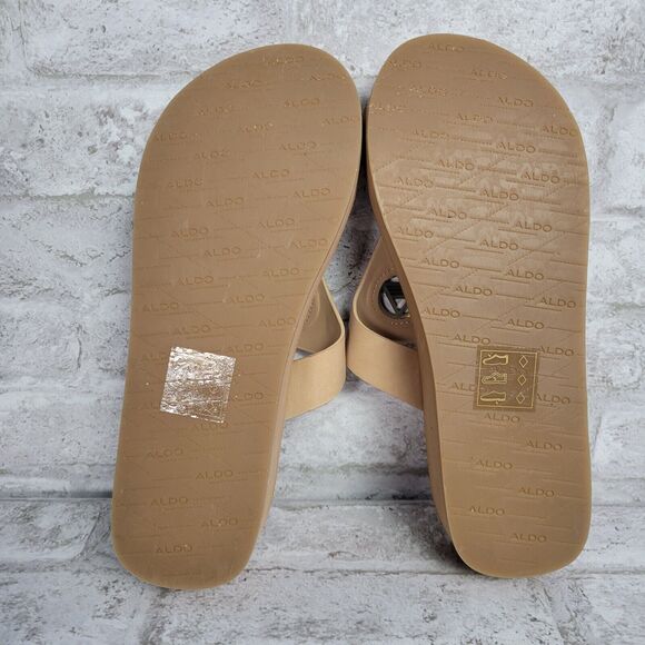 Aldo Women's Brown Leather Thong Wedge Flip Flop Sandals SZ 9 - Picture 11 of 11
